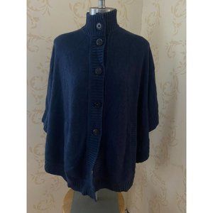 Kinross Cashmere Slate Blue 100% Cashmere Thick Sweater Cape Ladies O/S
